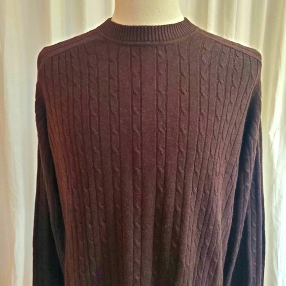 Born Cashmere/Silk Blend Cable Knit Suede Elbow Patch Mens XL Sweater Brown Blue - Picture 1 of 9
